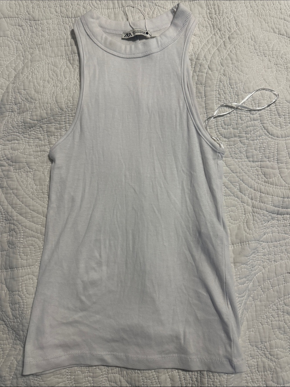 Zara Small White Ribbed High-Neck Tank Top
